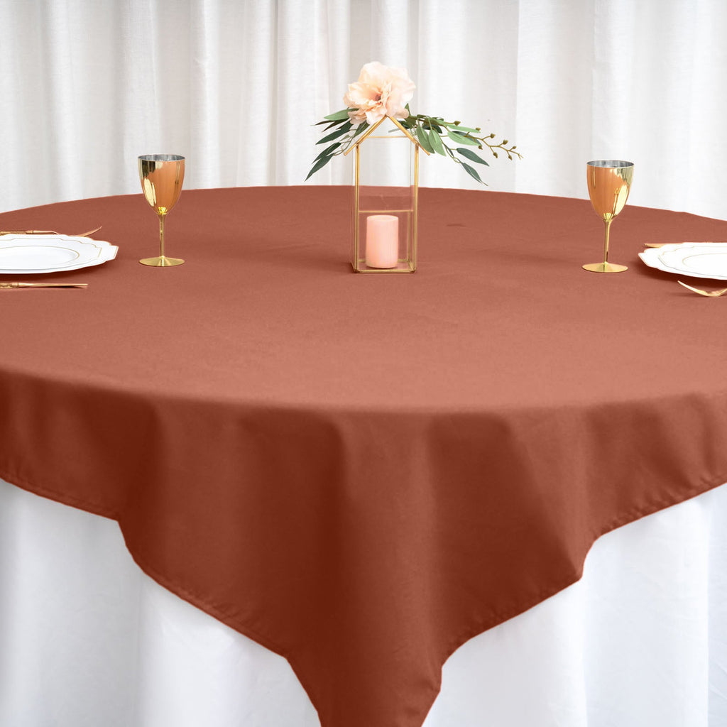 Polyester 70"x70" Table Overlay Square Tablecloth Terracotta (Rust) - Wrinkle-Resistant & Durable Table Cover