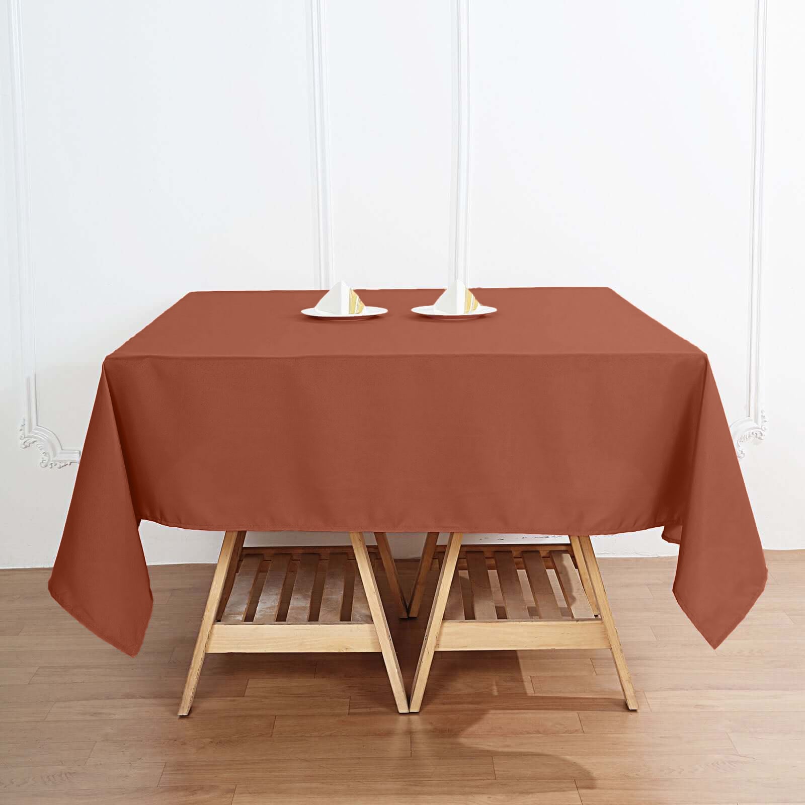 Polyester Square 70"x70" Tablecloth Terracotta (Rust) - Wrinkle-Resistant & Durable Table Cover