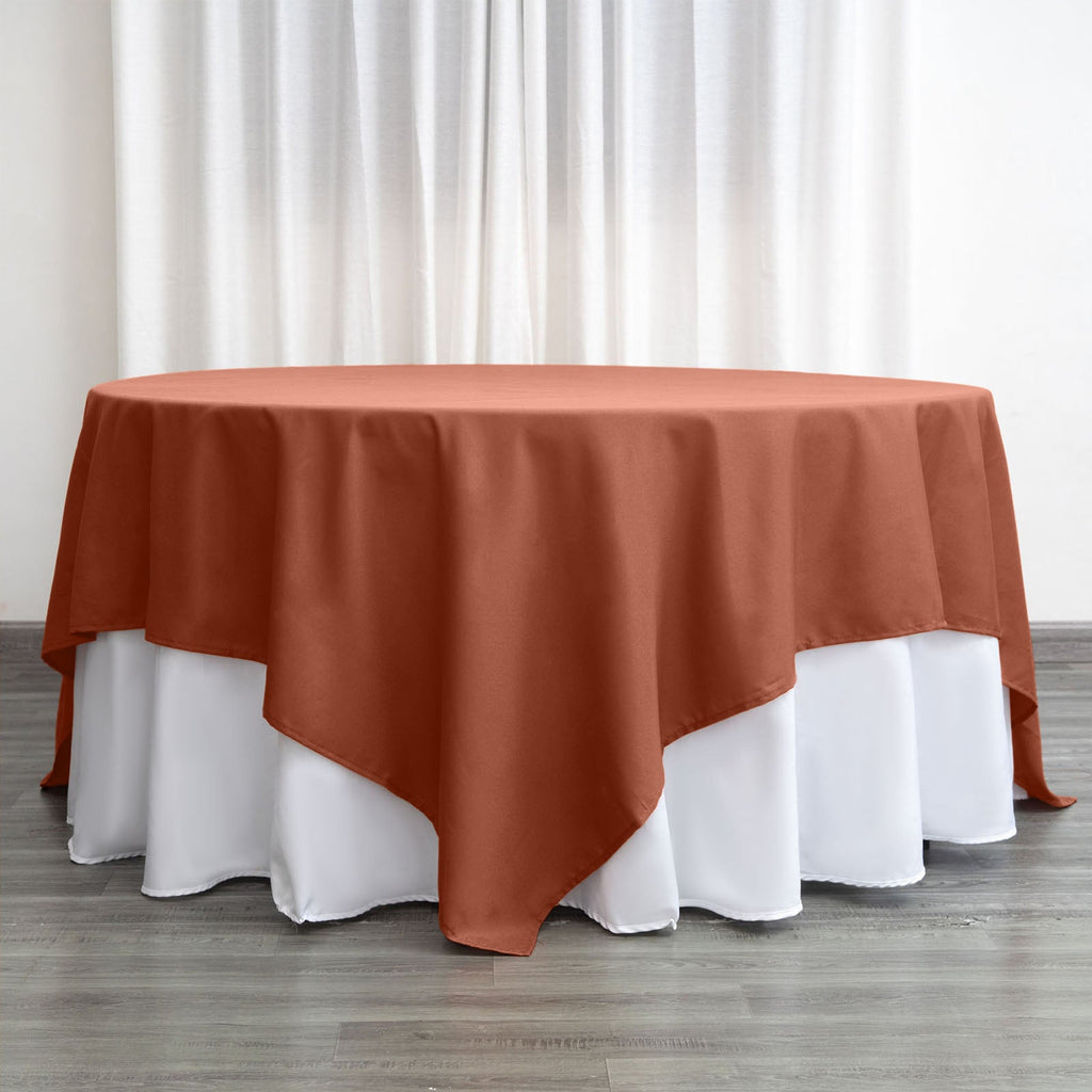 Polyester 90"x90" Table Overlay Square Tablecloth Terracotta (Rust) - Wrinkle-Resistant & Durable Table Cover