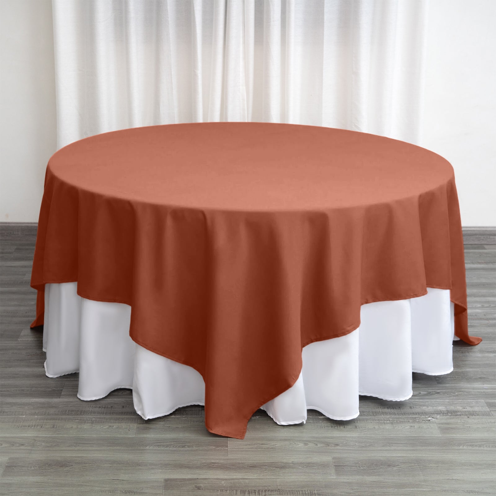 Polyester 90"x90" Table Overlay Square Tablecloth Terracotta (Rust) - Wrinkle-Resistant & Durable Table Cover