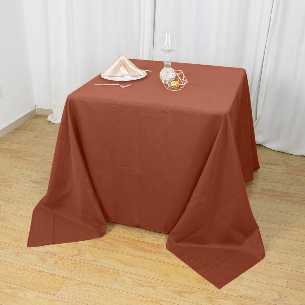 Polyester Square 90"x90" Tablecloth Terracotta (Rust) - Wrinkle-Resistant & Durable Table Cover