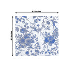 20-Pack Paper Cocktail Napkins with French Toile Print White/Blue - Disposable 2 Ply Beverage Napkins for Events 6.5"x6.5"