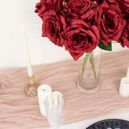 2 Bushes 17" Burgundy Premium Silk Jumbo Rose Flower Bouquet, High Quality Artificial Wedding Floral Arrangements