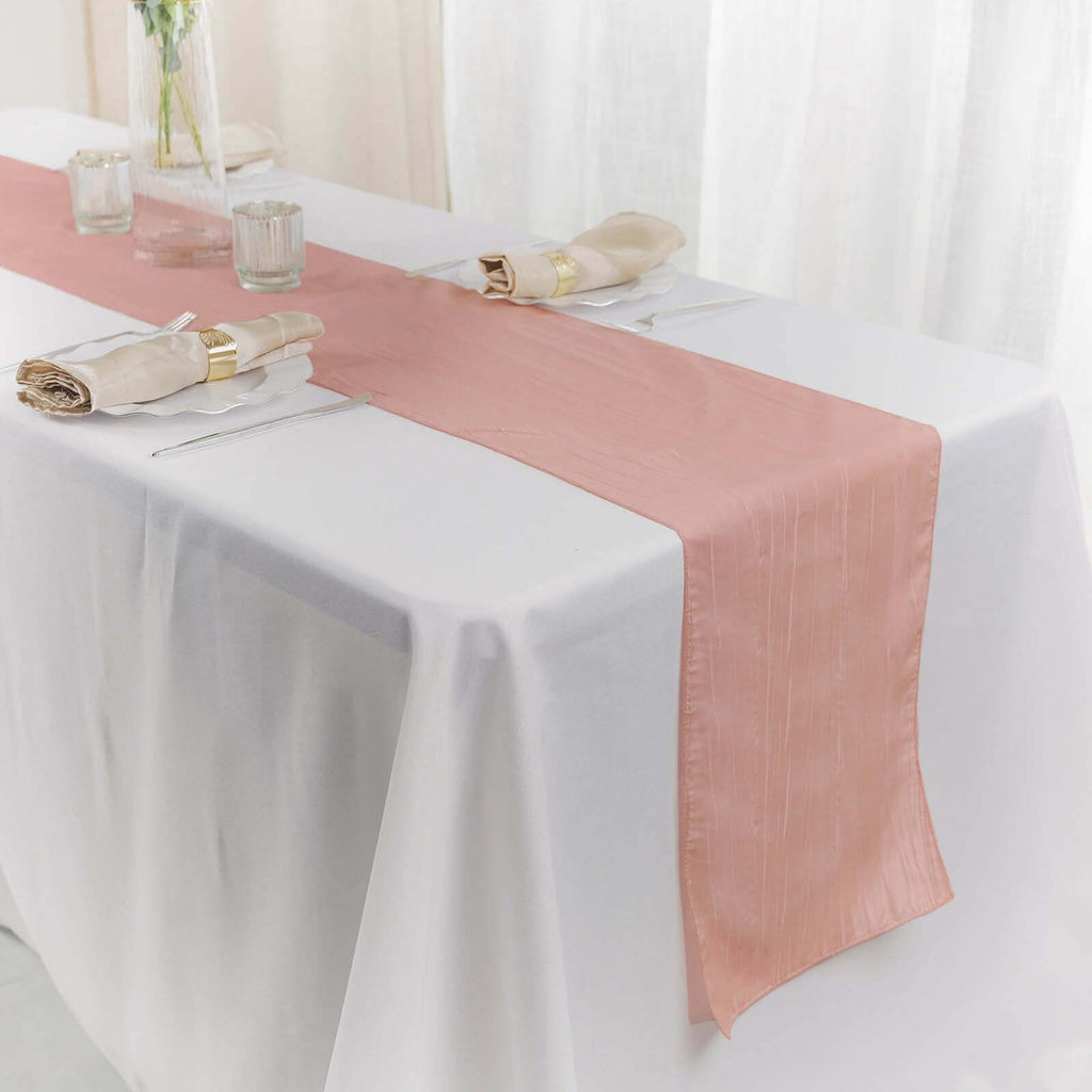 Taffeta 12"x108" Table Runner Dusty Rose - Accordion Crinkle Design