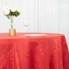 Taffeta 120" Round Tablecloth Red - Seamless Accordion Crinkle Table Cover