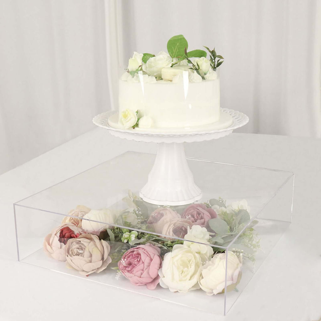 Acrylic Cake Box Stand Pedestal Riser Transparent Clear - Decorative Display for Weddings 18"x18" - Bell Racket Store