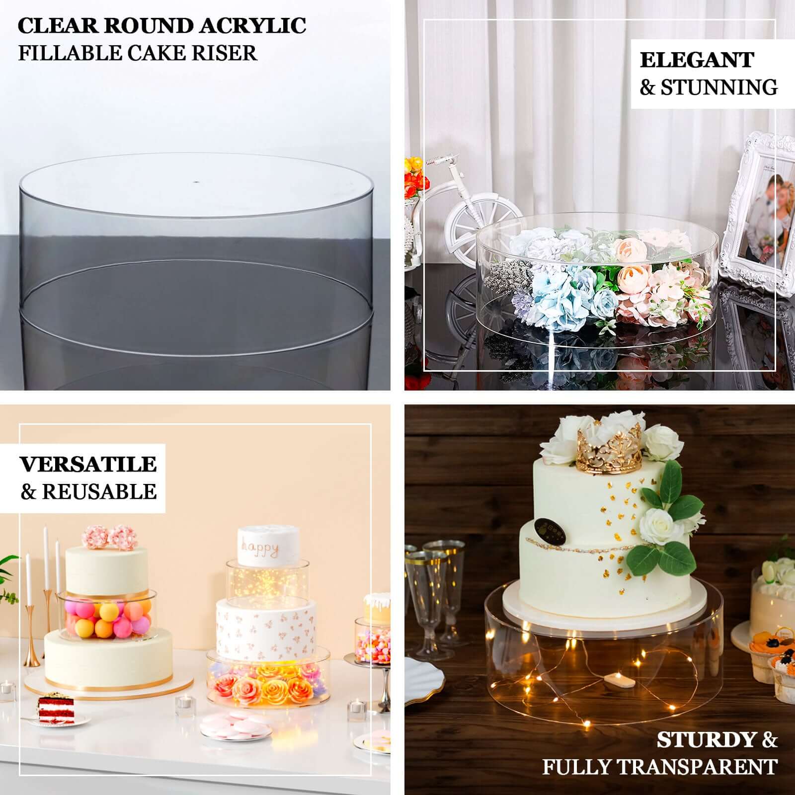 Acrylic Cake Stand Display Box 14" Round - Mirror Finish Silver, Versatile Pedestal Riser for Events - Bell Racket Store