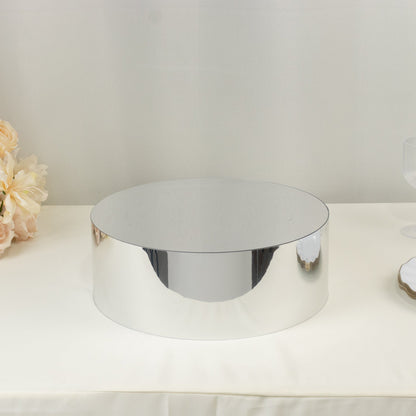 Acrylic Cake Stand Display Box 14" Round - Mirror Finish Silver, Versatile Pedestal Riser for Events - Bell Racket Store