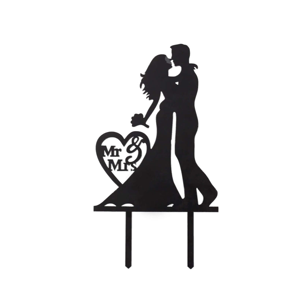 Acrylic Cake Toppers Black Silhouette Design Mr and Mrs - Wedding Cake Decoration Set 7" - Bell Racket Store