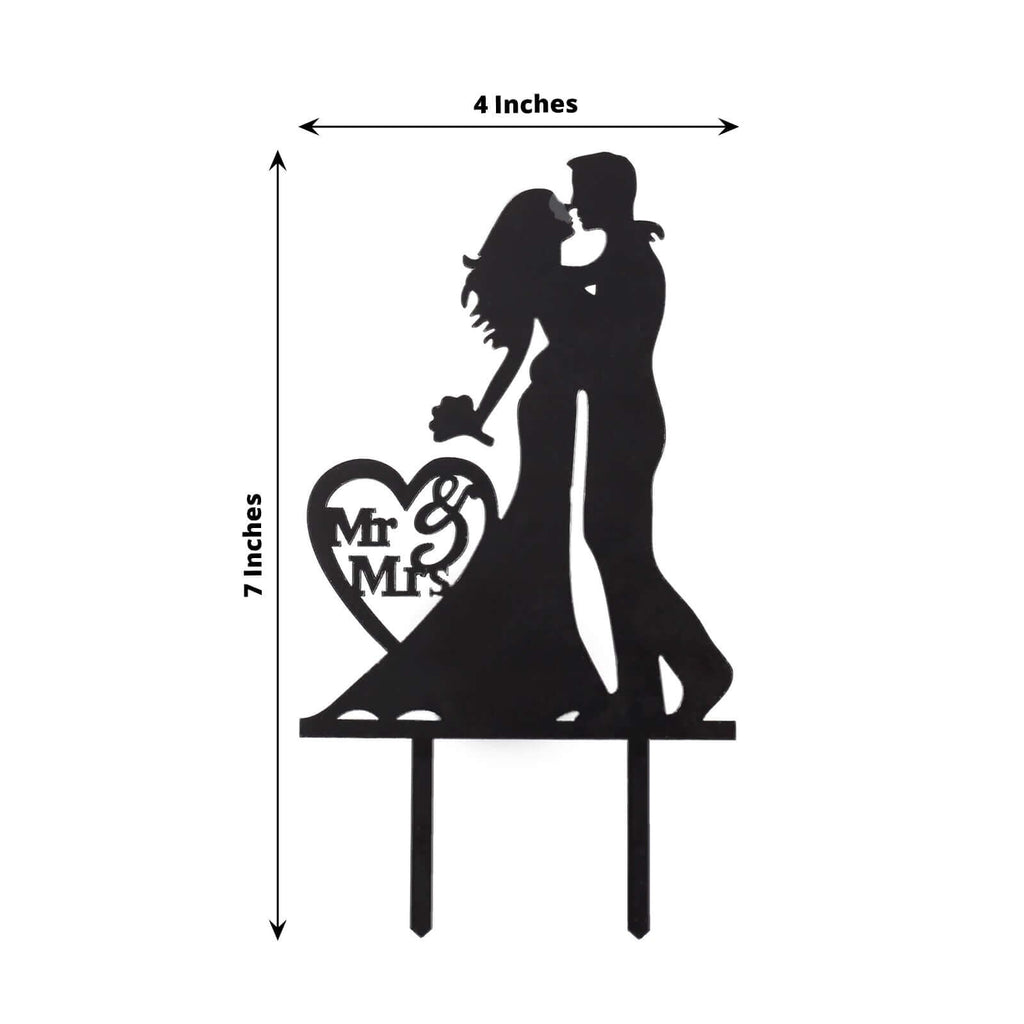 Acrylic Cake Toppers Black Silhouette Design Mr and Mrs - Wedding Cake Decoration Set 7" - Bell Racket Store