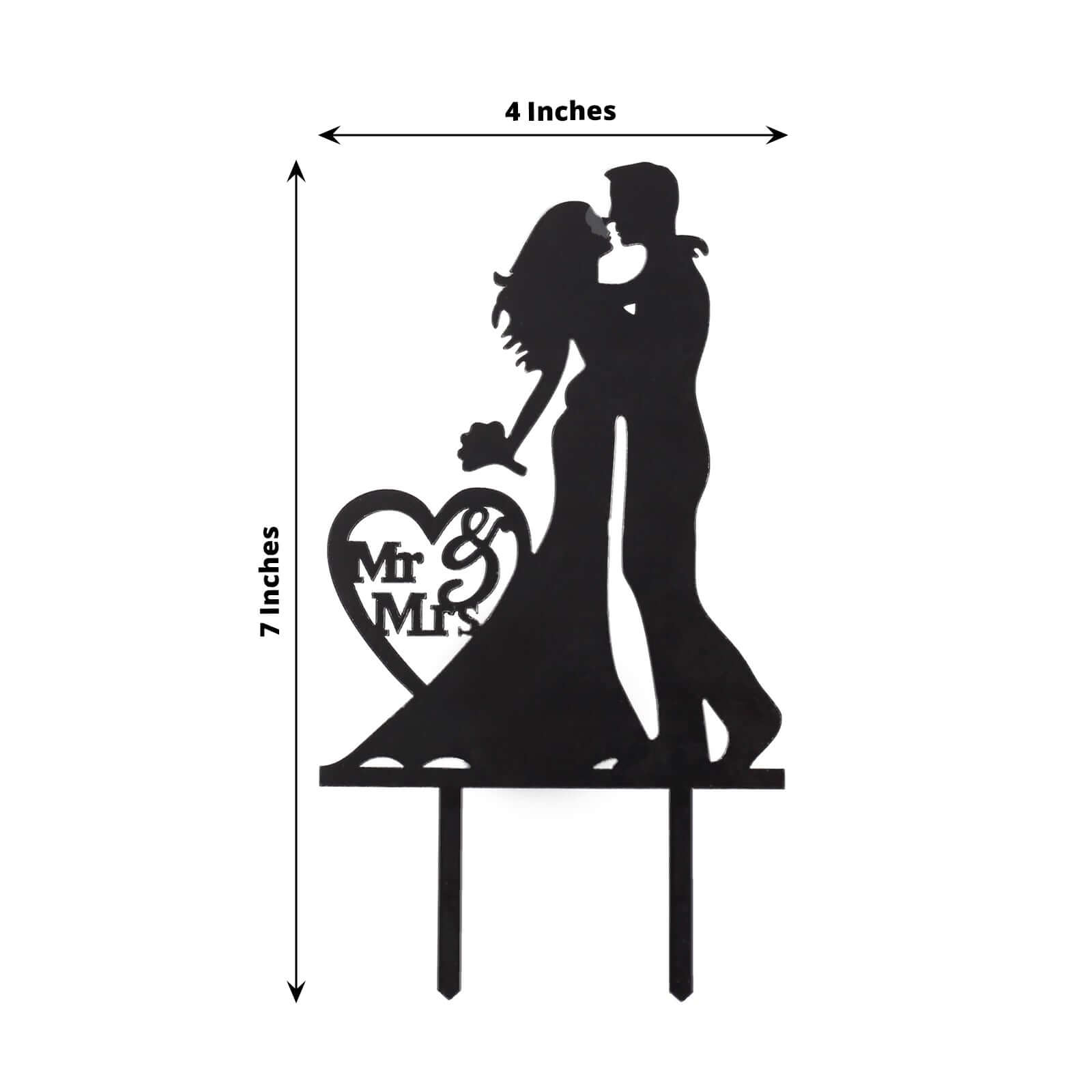 Acrylic Cake Toppers Black Silhouette Design Mr and Mrs - Wedding Cake Decoration Set 7" - Bell Racket Store