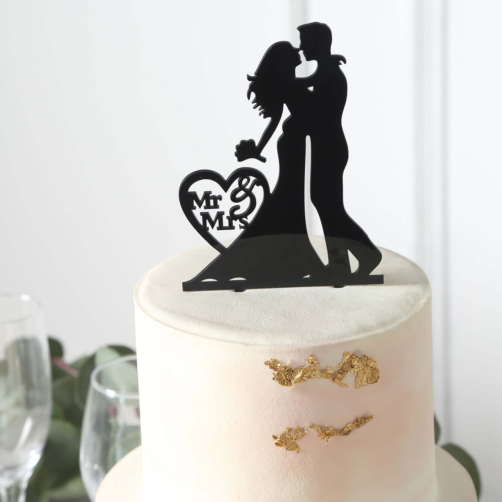 Acrylic Cake Toppers Black Silhouette Design Mr and Mrs - Wedding Cake Decoration Set 7" - Bell Racket Store
