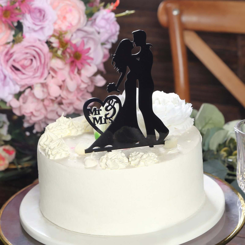 Acrylic Cake Toppers Black Silhouette Design Mr and Mrs - Wedding Cake Decoration Set 7" - Bell Racket Store