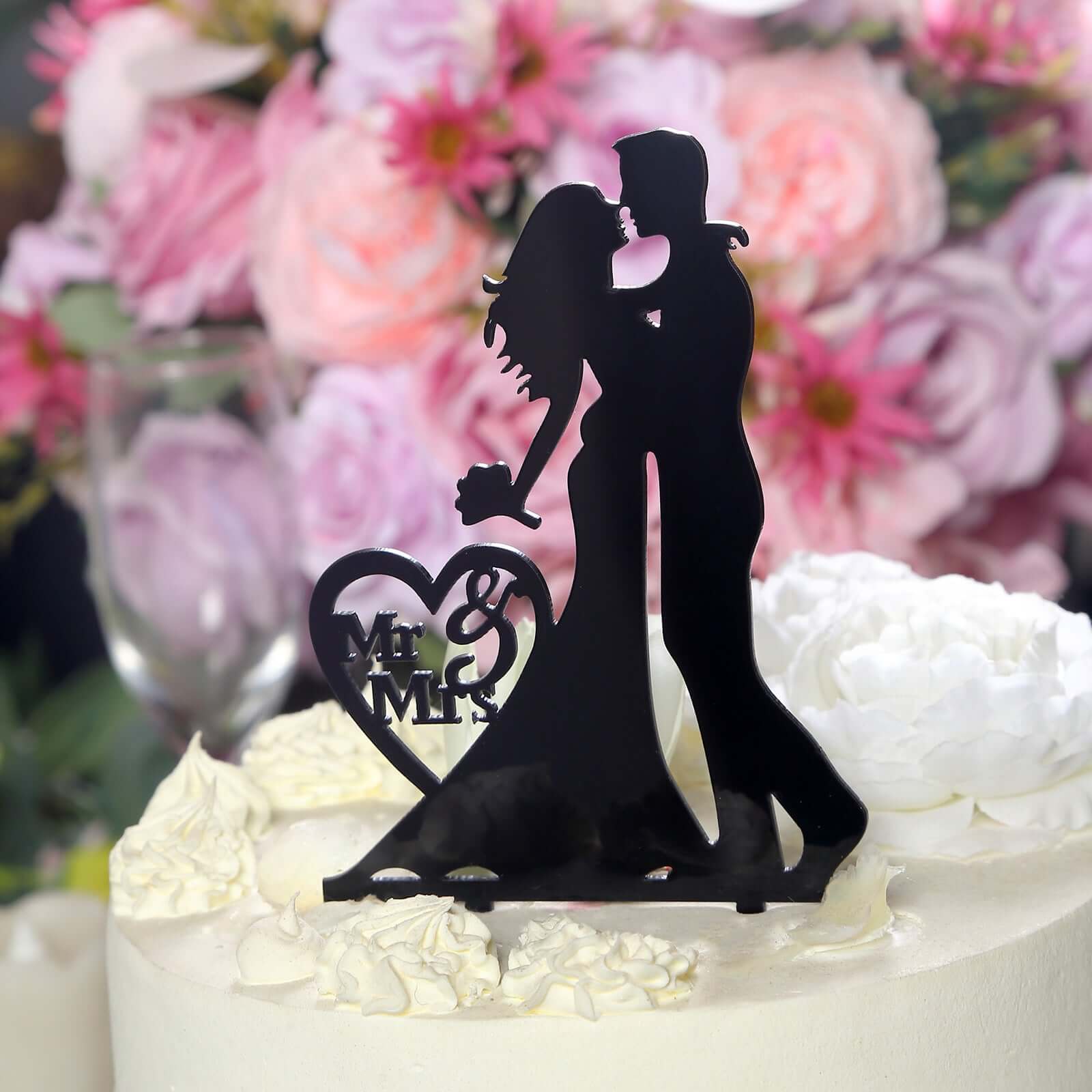 Acrylic Cake Toppers Black Silhouette Design Mr and Mrs - Wedding Cake Decoration Set 7" - Bell Racket Store