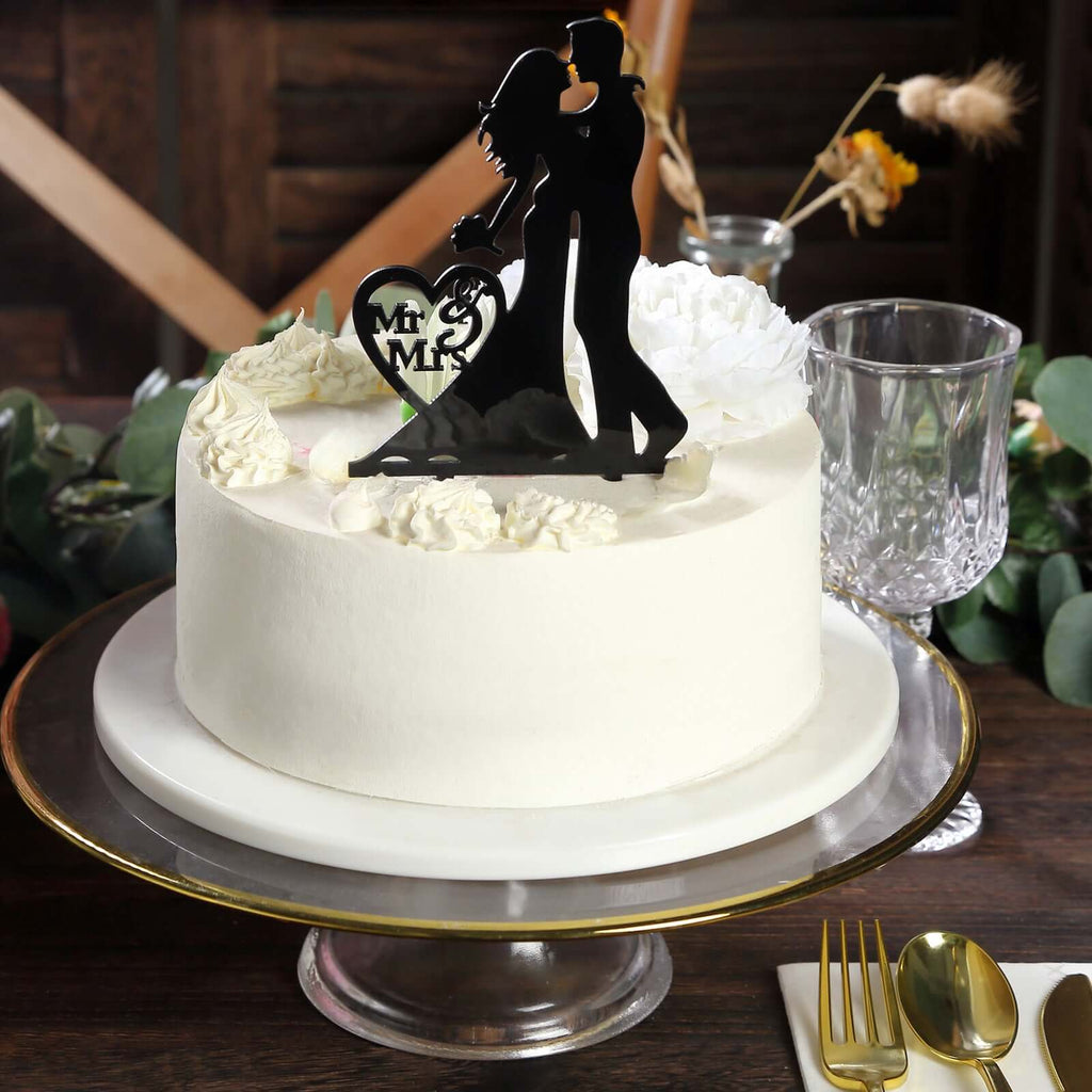 Acrylic Cake Toppers Black Silhouette Design Mr and Mrs - Wedding Cake Decoration Set 7" - Bell Racket Store