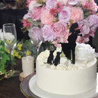 Acrylic Cake Toppers Black Silhouette Design of Bride, Groom, and Pet Dogs - Wedding Cake Decoration Set 7" - Bell Racket Store