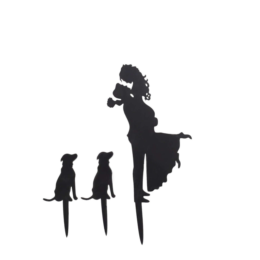 Acrylic Cake Toppers Black Silhouette Design of Bride, Groom, and Pet Dogs - Wedding Cake Decoration Set 7" - Bell Racket Store