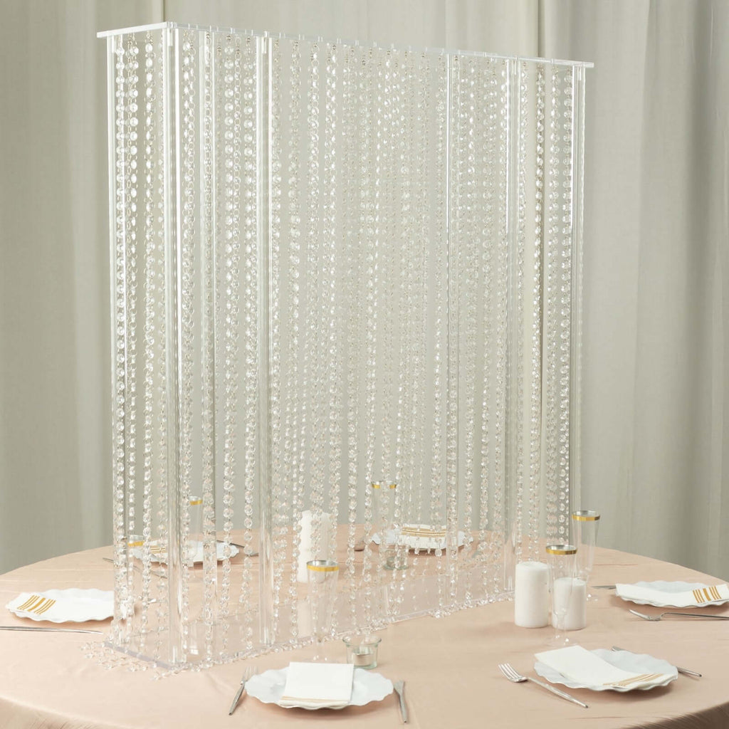 Acrylic Centerpiece Stand Rectangular Design with Pre - chained Crystal Beads Clear - Durable Flower Pedestal for Table or Floor 40"x40" - Bell Racket Store