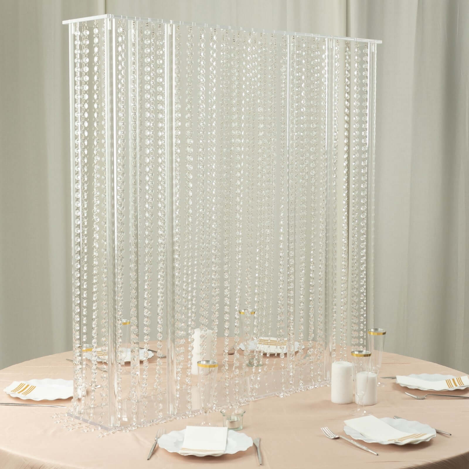 Acrylic Centerpiece Stand Rectangular Design with Pre - chained Crystal Beads Clear - Durable Flower Pedestal for Table or Floor 40"x40" - Bell Racket Store