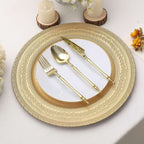 6-Pack Acrylic Round Charger Plates 13" in Gold with Lace Embossed Rim, Rustic Plastic Decorative Charger Tableware