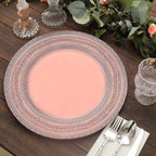 6-Pack Acrylic Round Charger Plates 13" in Rose Gold with Lace Embossed Rim, Rustic Plastic Decorative Charger Tableware