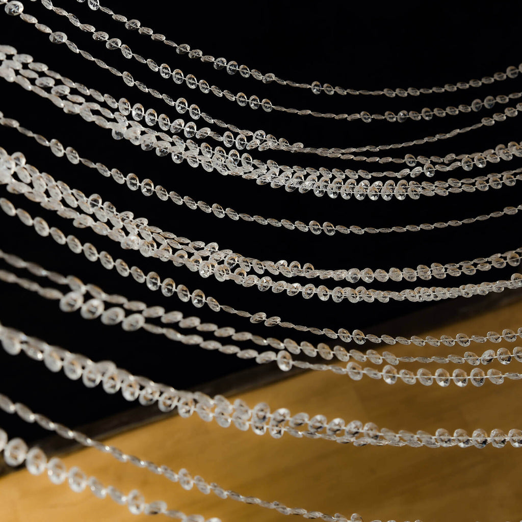 Acrylic Crystal Beaded Curtain with Fabric Rod Pocket, 43 Strands Room Divider Clear Diamond Cut Beads Doorway String Curtain - 5ftx10ft - Bell Racket Store