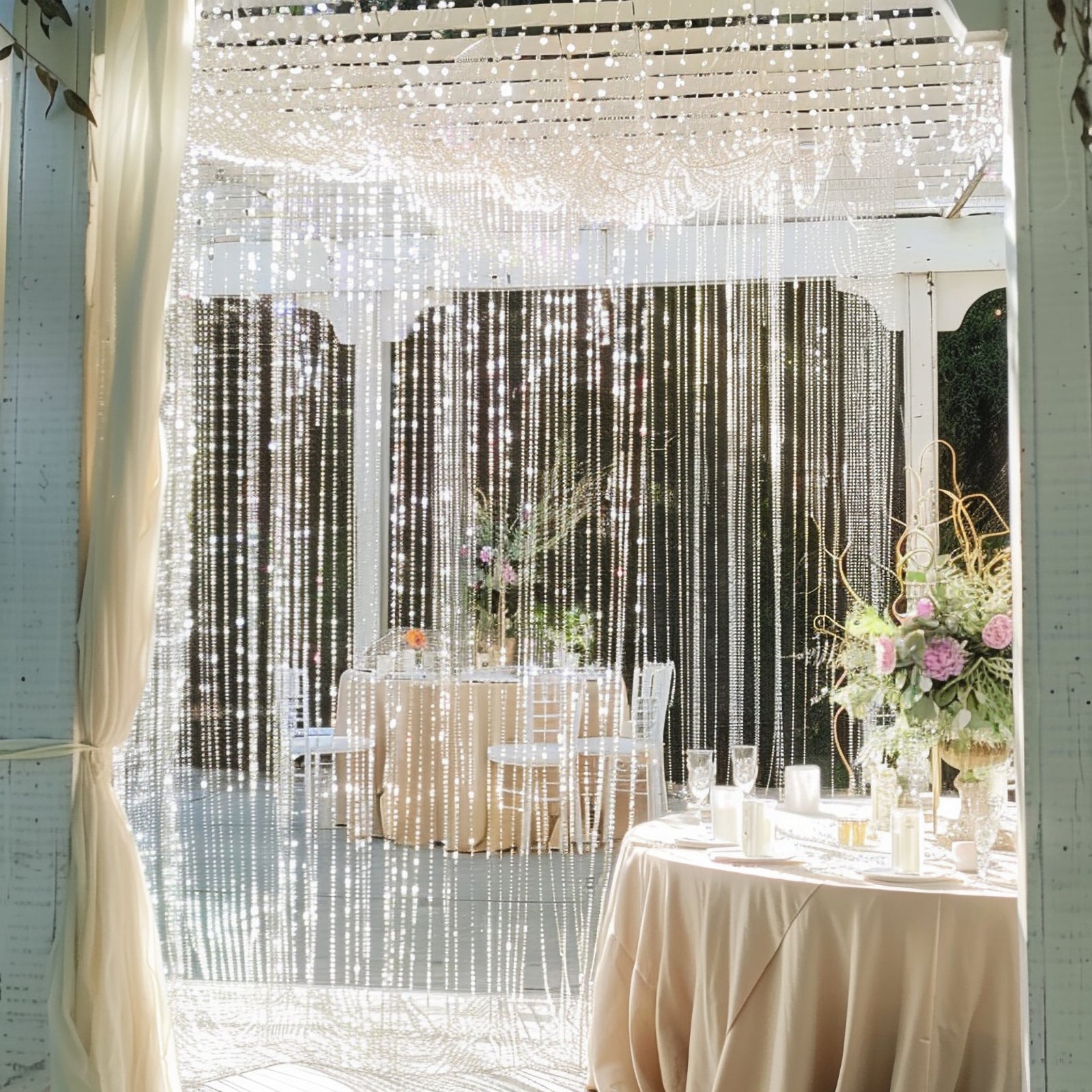 Acrylic Crystal Beaded Curtain with Fabric Rod Pocket, 43 Strands Room Divider Clear Diamond Cut Beads Doorway String Curtain - 5ftx12ft - Bell Racket Store