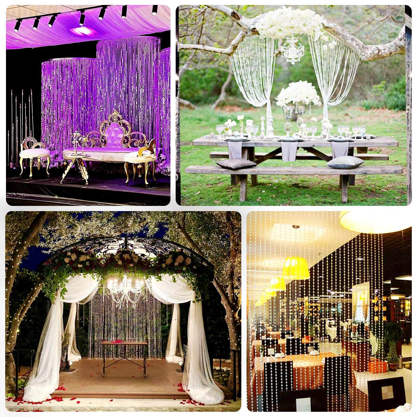 Acrylic Crystal Beaded Curtain with Fabric Rod Pocket, 43 Strands Room Divider Clear Diamond Cut Beads Doorway String Curtain - 5ftx12ft - Bell Racket Store