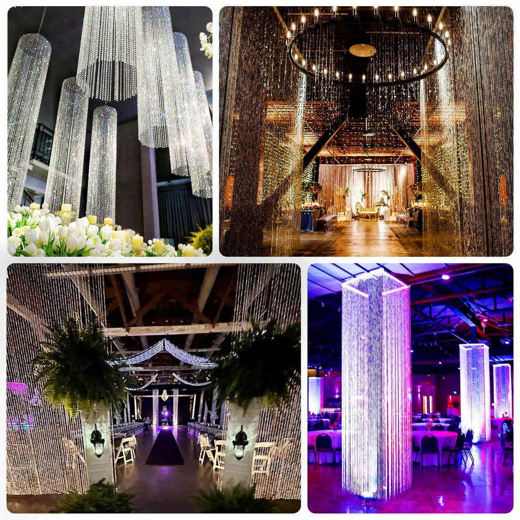 Acrylic Crystal Beaded Curtain with Fabric Rod Pocket, 43 Strands Room Divider Clear Diamond Cut Beads Doorway String Curtain - 5ftx16ft - Bell Racket Store
