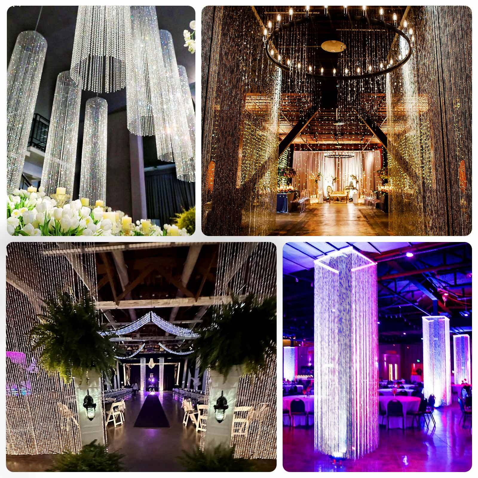 Acrylic Crystal Beaded Curtain with Fabric Rod Pocket, 43 Strands Room Divider Clear Diamond Cut Beads Doorway String Curtain - 5ftx16ft - Bell Racket Store