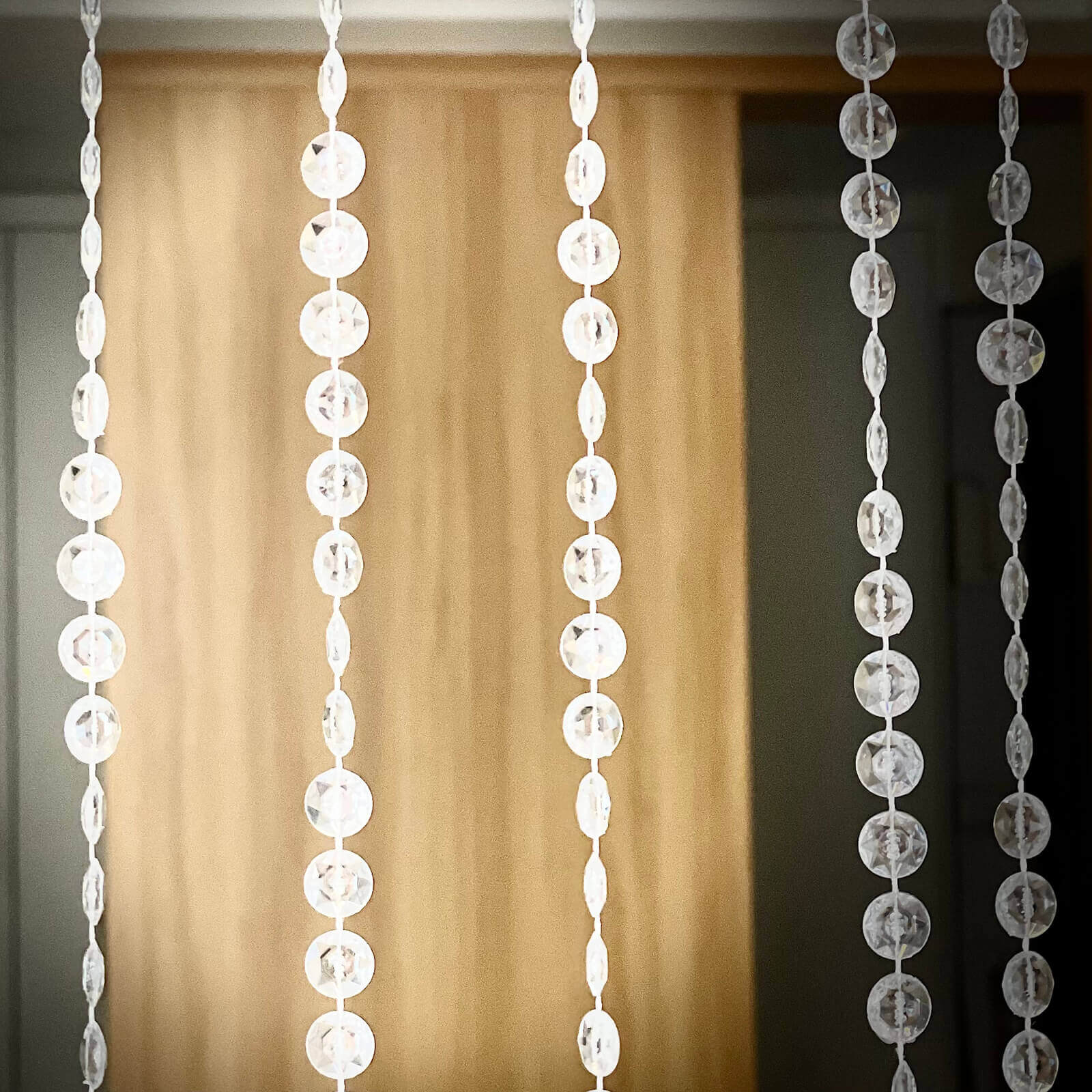 Acrylic Crystal Beaded Curtain with Fabric Rod Pocket, 43 Strands Room Divider Clear Diamond Cut Beads Doorway String Curtain - 5ftx16ft - Bell Racket Store