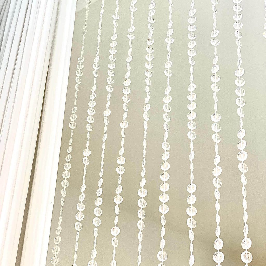 Acrylic Crystal Beaded Curtain with Fabric Rod Pocket, 43 Strands Room Divider Clear Diamond Cut Beads Doorway String Curtain - 5ftx16ft - Bell Racket Store