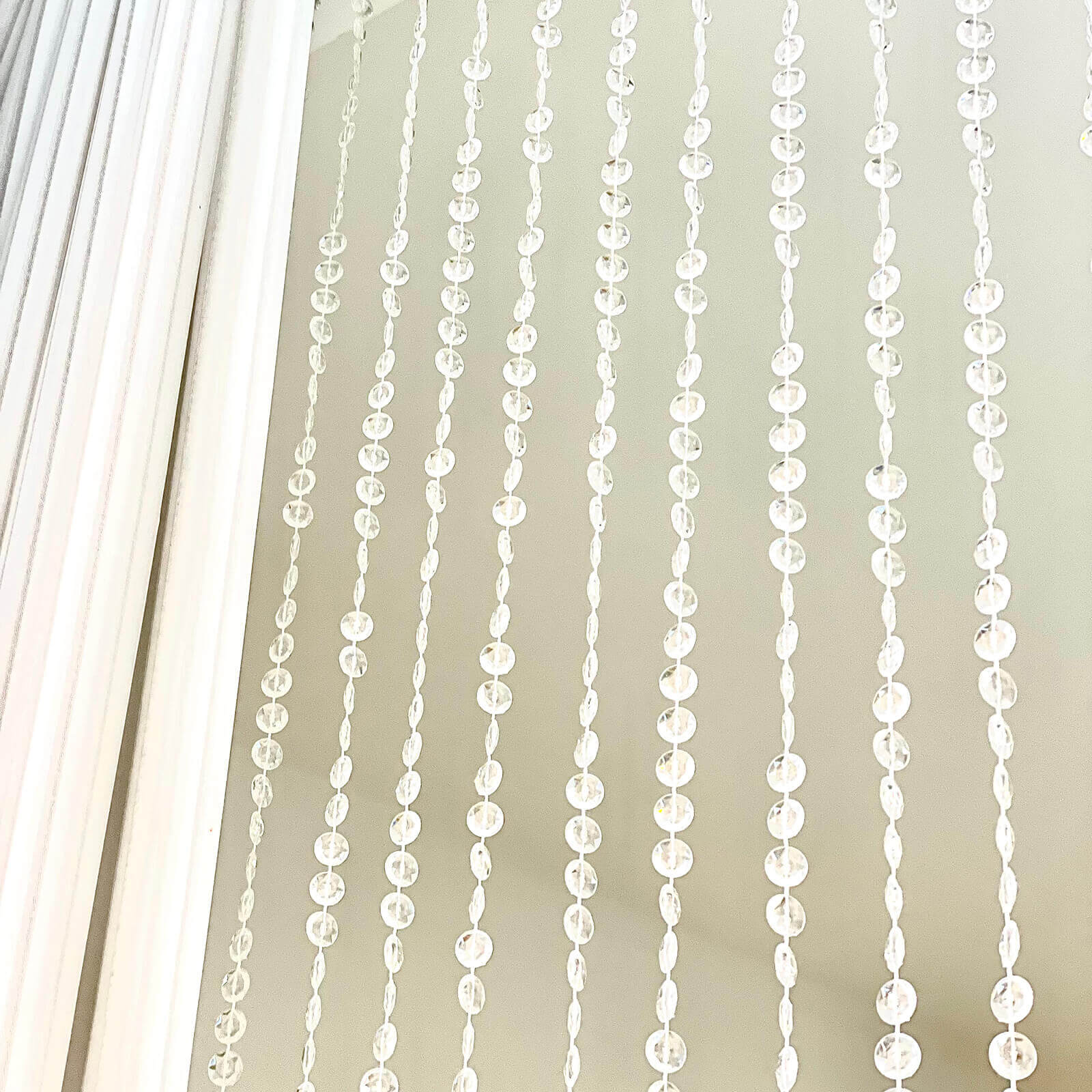 Acrylic Crystal Beaded Curtain with Fabric Rod Pocket, 43 Strands Room Divider Clear Diamond Cut Beads Doorway String Curtain - 5ftx16ft - Bell Racket Store