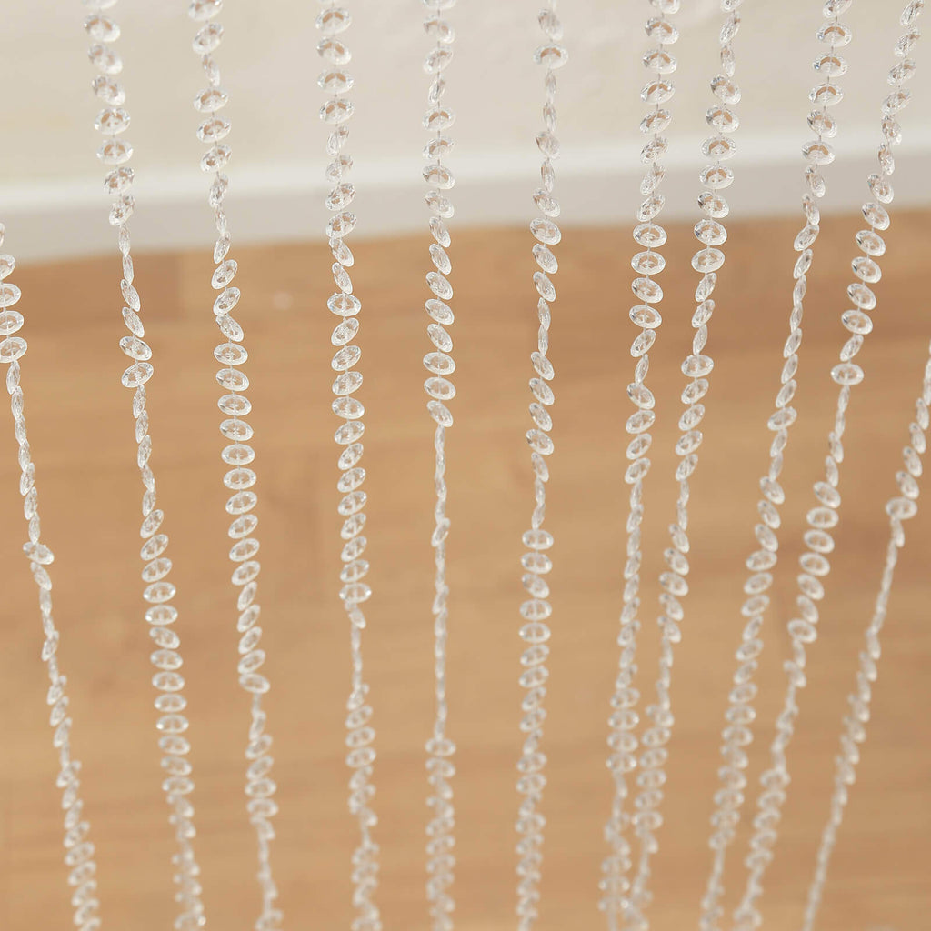 Acrylic Crystal Beaded Curtain with Fabric Rod Pocket, 43 Strands Room Divider Clear Diamond Cut Beads Doorway String Curtain - 5ftx16ft - Bell Racket Store