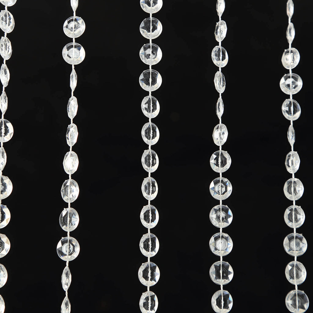 Acrylic Crystal Beaded Curtain with Fabric Rod Pocket, 43 Strands Room Divider Clear Diamond Cut Beads Doorway String Curtain - 5ftx16ft - Bell Racket Store