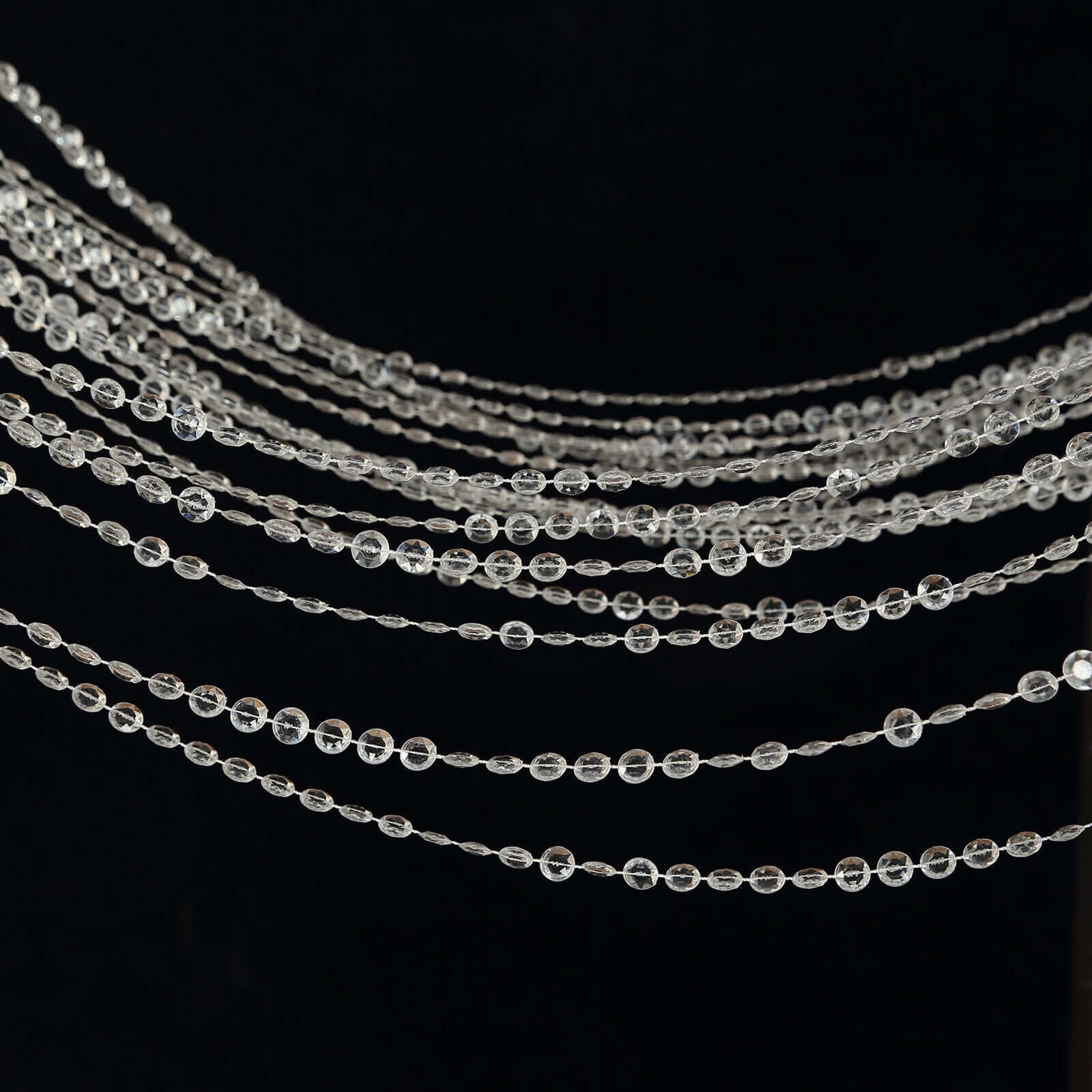 Acrylic Crystal Beaded Curtain with Fabric Rod Pocket, 43 Strands Room Divider Clear Diamond Cut Beads Doorway String Curtain - 5ftx16ft - Bell Racket Store