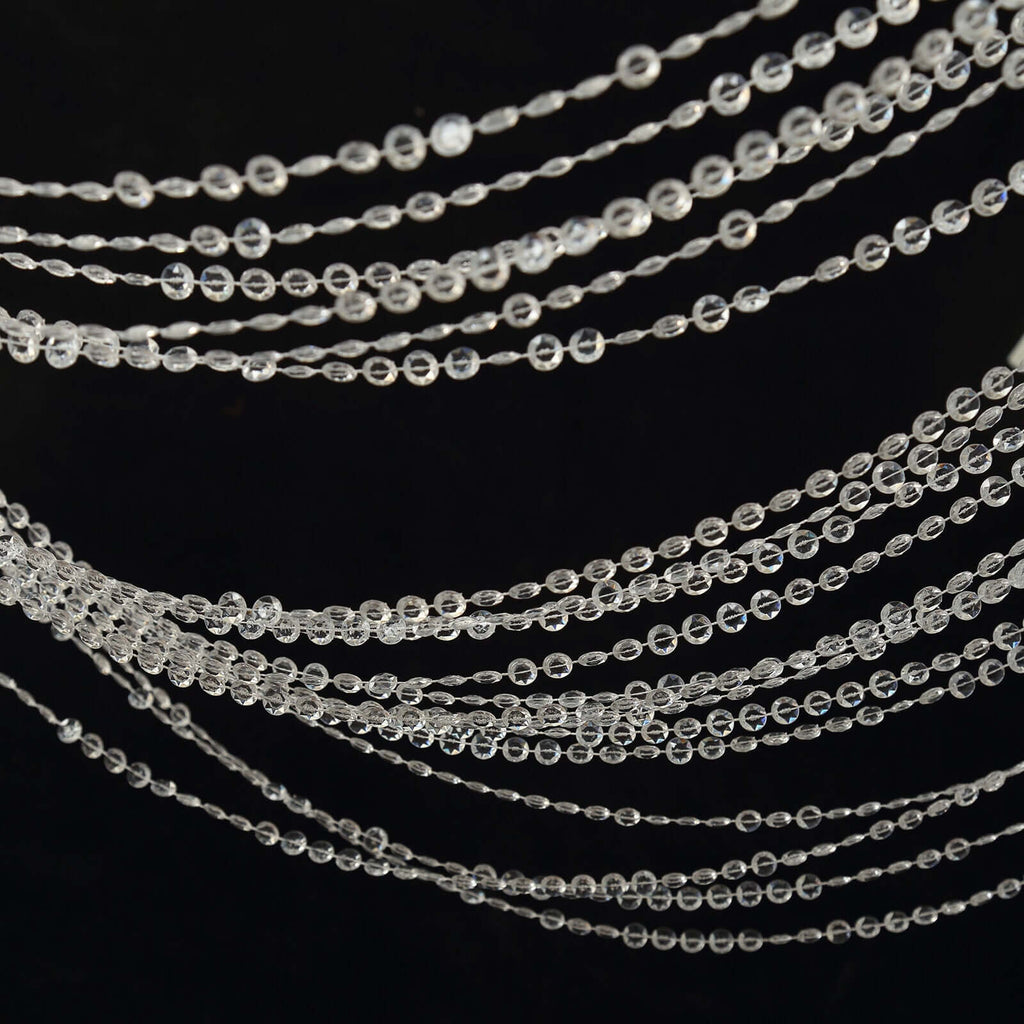 Acrylic Crystal Beaded Curtain with Fabric Rod Pocket, 43 Strands Room Divider Clear Diamond Cut Beads Doorway String Curtain - 5ftx16ft - Bell Racket Store