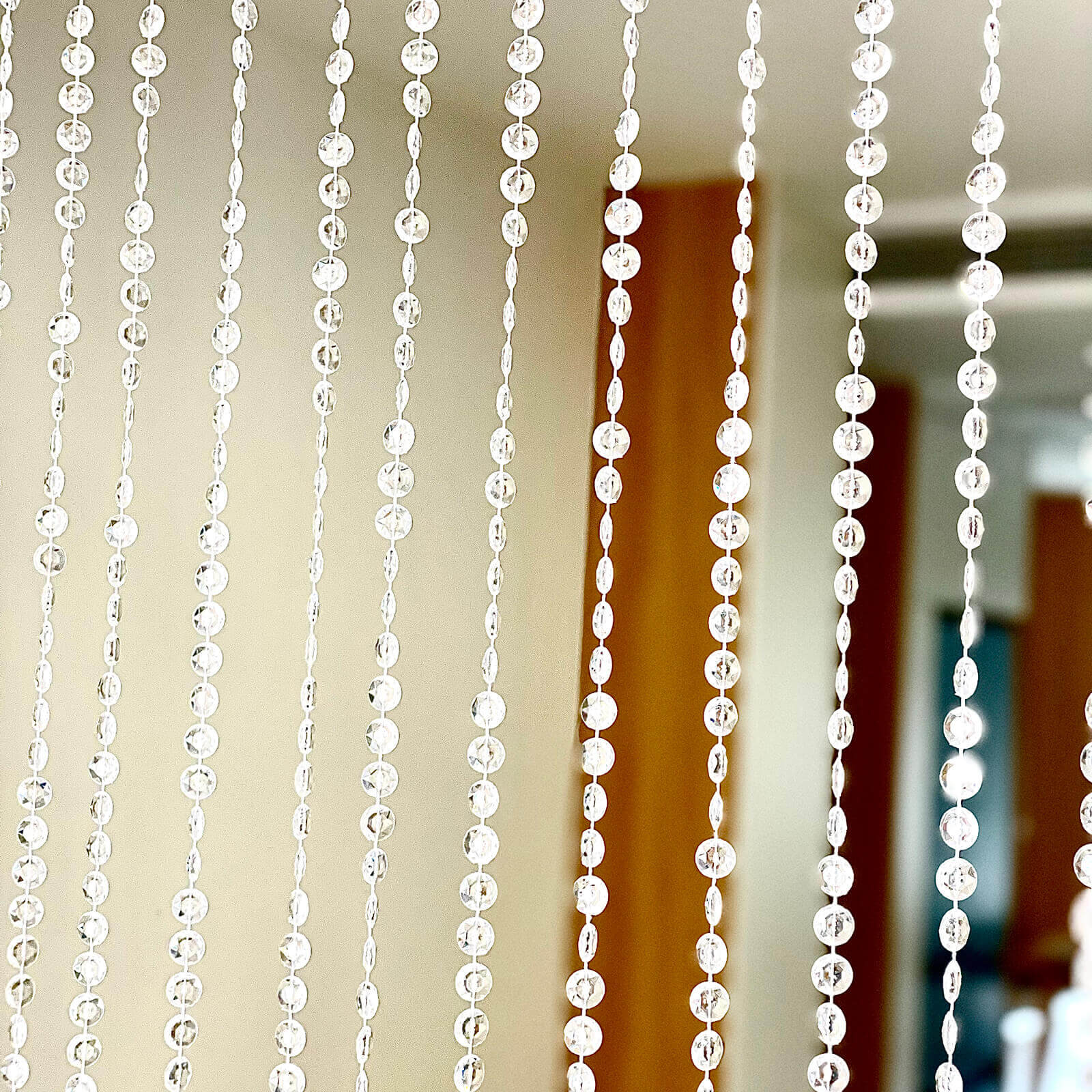 Acrylic Crystal Beaded Curtain with Fabric Rod Pocket, 43 Strands Room Divider Clear Diamond Cut Beads Doorway String Curtain - 5ftx16ft - Bell Racket Store
