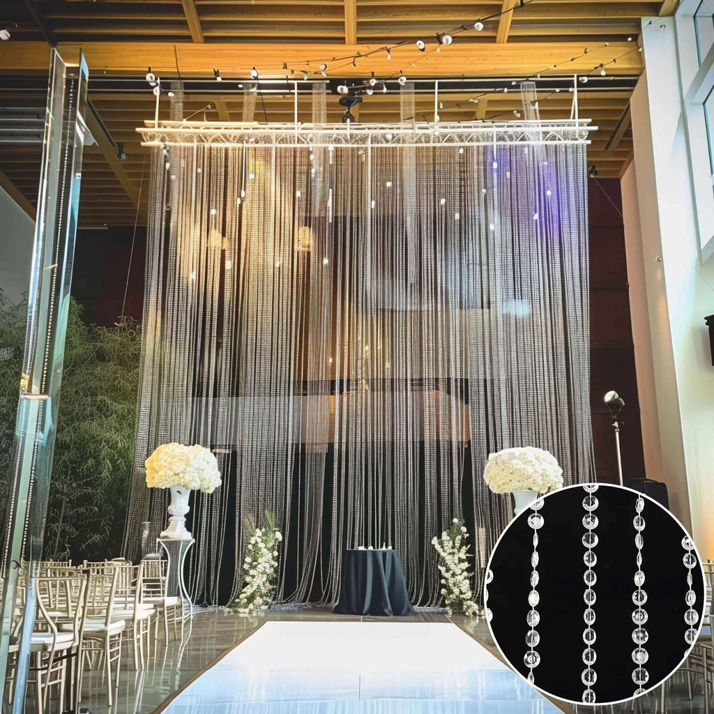 Acrylic Crystal Beaded Curtain with Fabric Rod Pocket, 43 Strands Room Divider Clear Diamond Cut Beads Doorway String Curtain - 5ftx16ft - Bell Racket Store