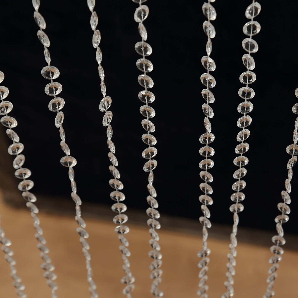 Acrylic Crystal Beaded Curtain with Fabric Rod Pocket, 43 Strands Room Divider Clear Diamond Cut Beads Doorway String Curtain - 5ftx16ft - Bell Racket Store