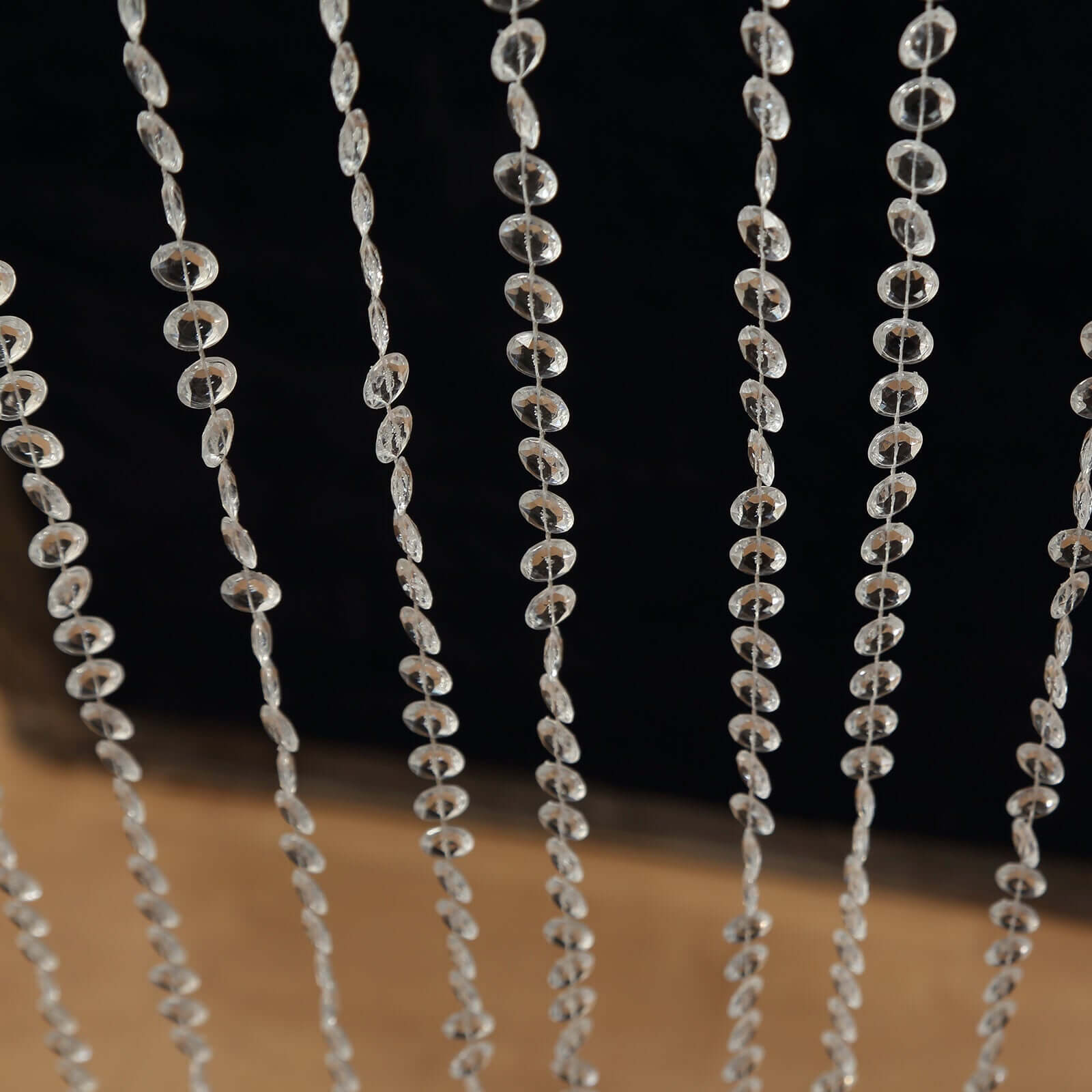 Acrylic Crystal Beaded Curtain with Fabric Rod Pocket, 43 Strands Room Divider Clear Diamond Cut Beads Doorway String Curtain - 5ftx16ft - Bell Racket Store