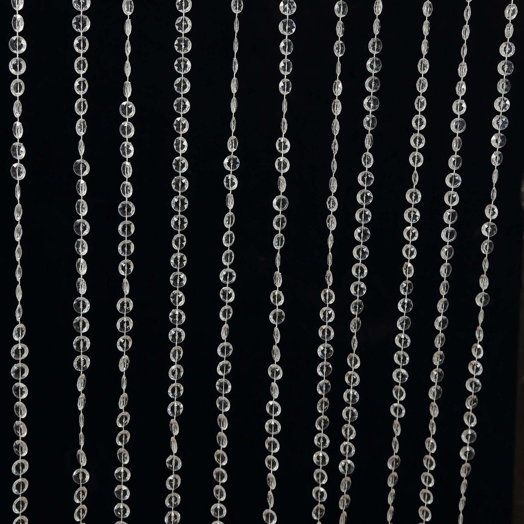 Acrylic Crystal Beaded Curtain with Fabric Rod Pocket, 43 Strands Room Divider Clear Diamond Cut Beads Doorway String Curtain - 5ftx16ft - Bell Racket Store