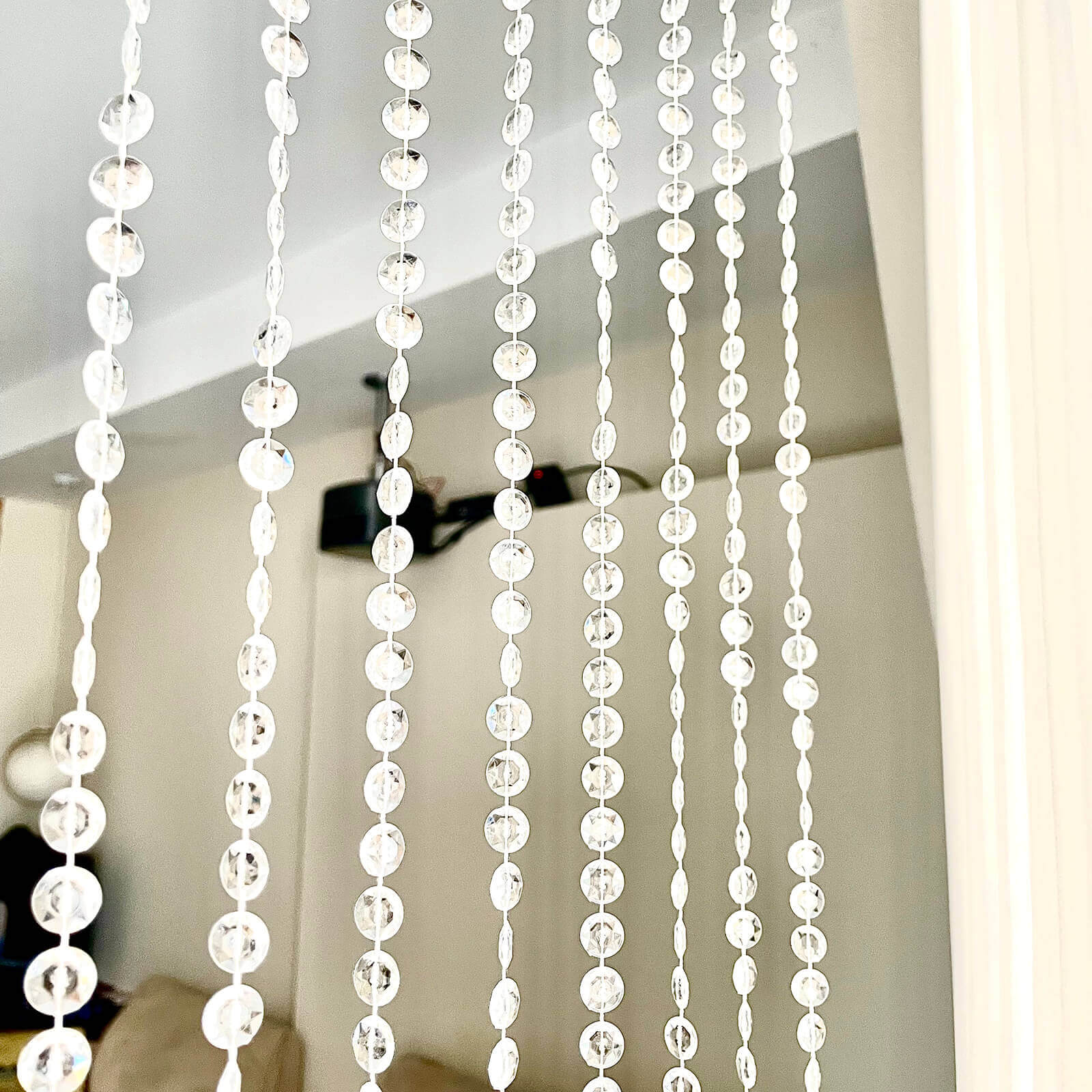 Acrylic Crystal Beaded Curtain with Fabric Rod Pocket, 43 Strands Room Divider Clear Diamond Cut Beads Doorway String Curtain - 5ftx16ft - Bell Racket Store