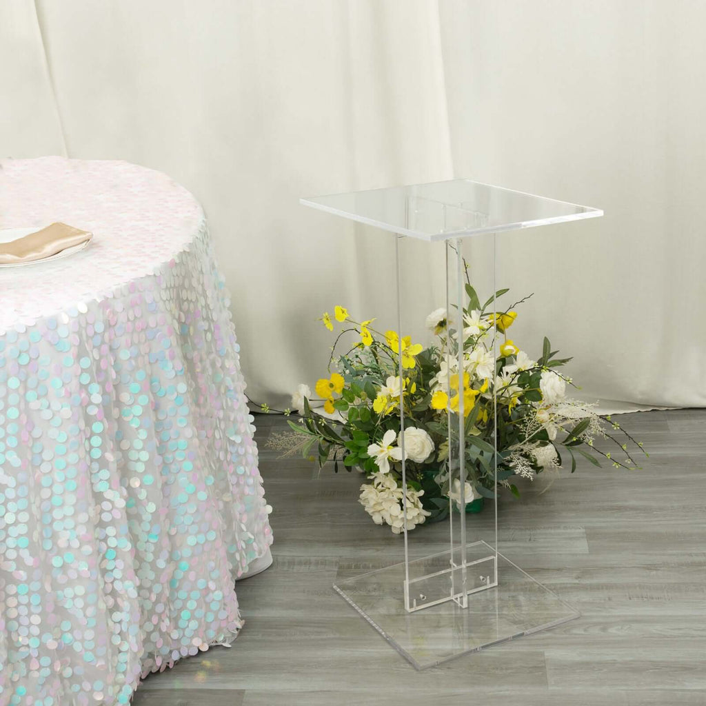 Acrylic Display Stand Flower Pedestal with Square Bases Clear - Durable 10mm Thick Table Centerpiece 32" - Bell Racket Store