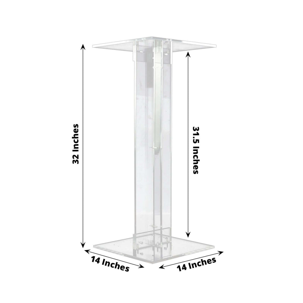 Acrylic Display Stand Flower Pedestal with Square Bases Clear - Durable 10mm Thick Table Centerpiece 32" - Bell Racket Store