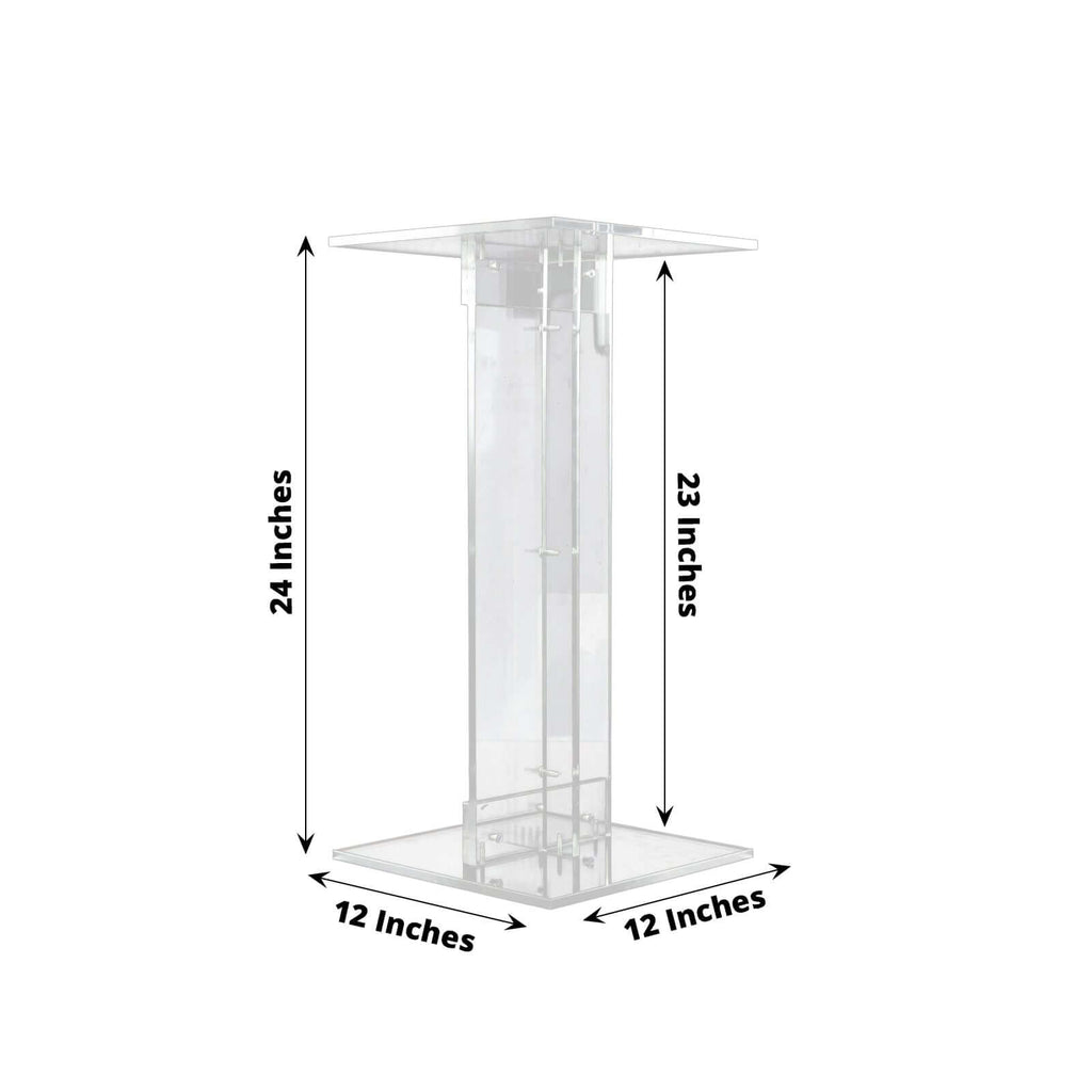 Acrylic Display Stand Flower Pedestal with Square Bases Clear - Durable 10mm Thick Wedding Centerpiece 24" - Bell Racket Store