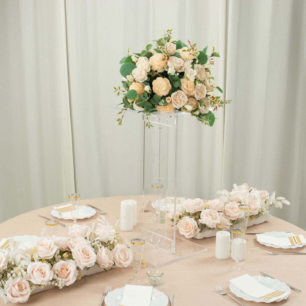 Acrylic Display Stand Flower Pedestal with Square Bases Clear - Durable 10mm Thick Wedding Centerpiece 24" - Bell Racket Store