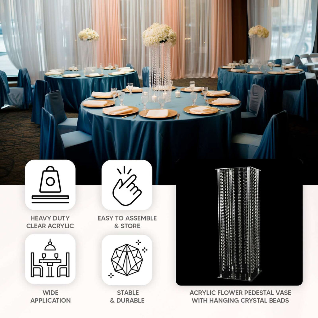 Acrylic Flower Pedestal Vase Pillar Stand with Crystal Beads Clear - Decorative Wedding Floor Centerpiece 32" - Bell Racket Store