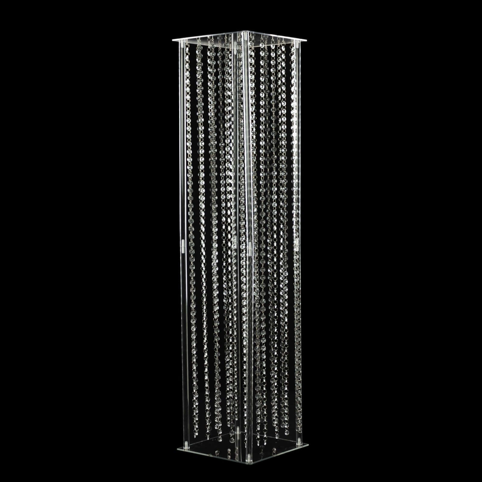 Acrylic Flower Pedestal Vase Pillar Stand with Crystal Beads Clear - Durable Wedding Floor Centerpiece for Large Displays 48" - Bell Racket Store