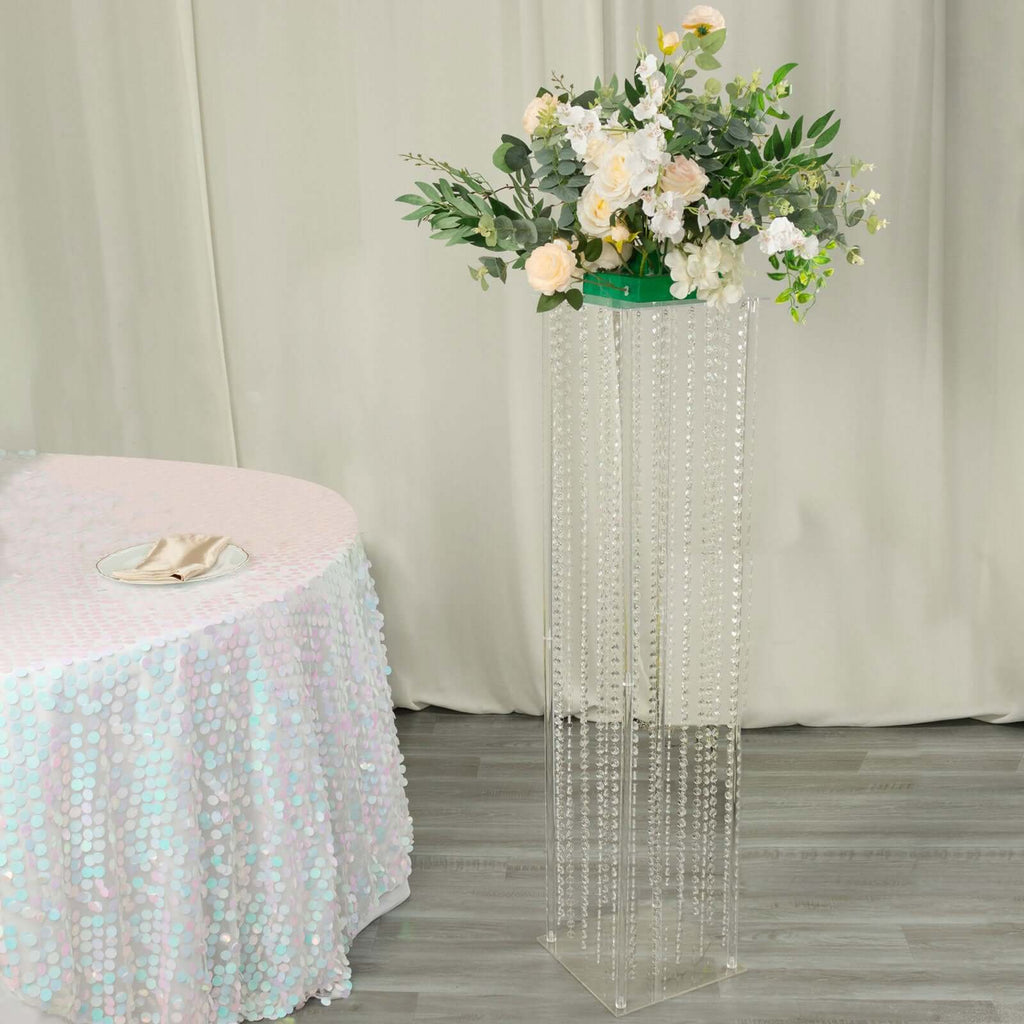 Acrylic Flower Pedestal Vase Pillar Stand with Crystal Beads Clear - Durable Wedding Floor Centerpiece for Large Displays 48" - Bell Racket Store